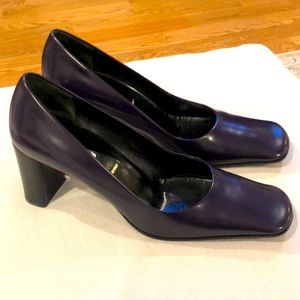 Prada Purple Square Toe Block Heels 38.5